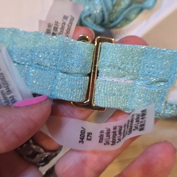 NWT Victoria's Secret Sparkly Sea Foam Green Tie Bikini Top - Picture 6 of 11